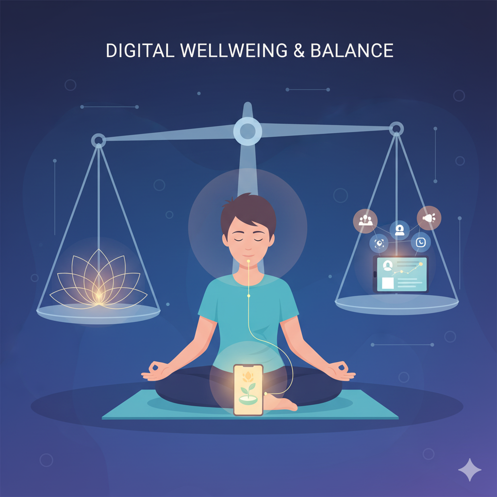 Balance concept - person meditating with phone nearby