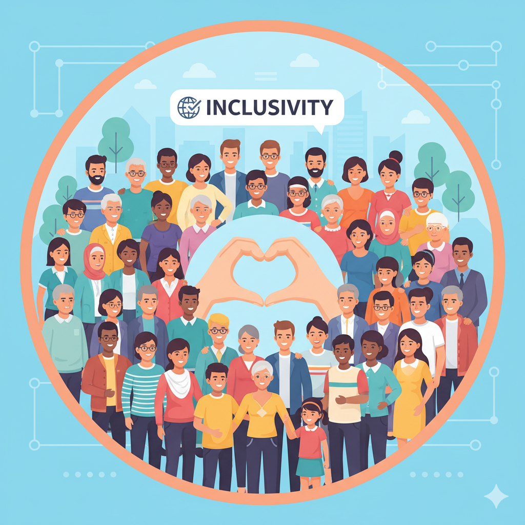 Diverse group of people showing inclusivity - all ages, ethnicities, genders