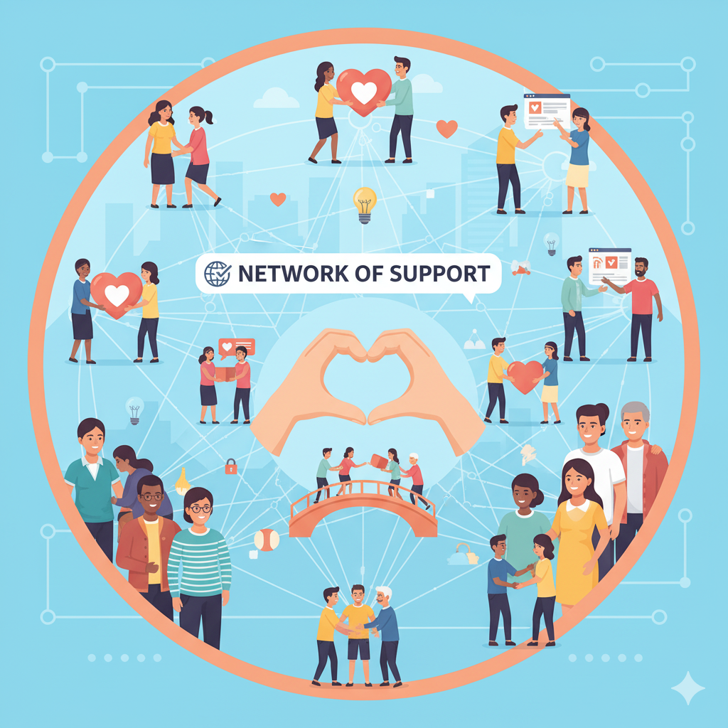 Network of support - people helping each other illustration